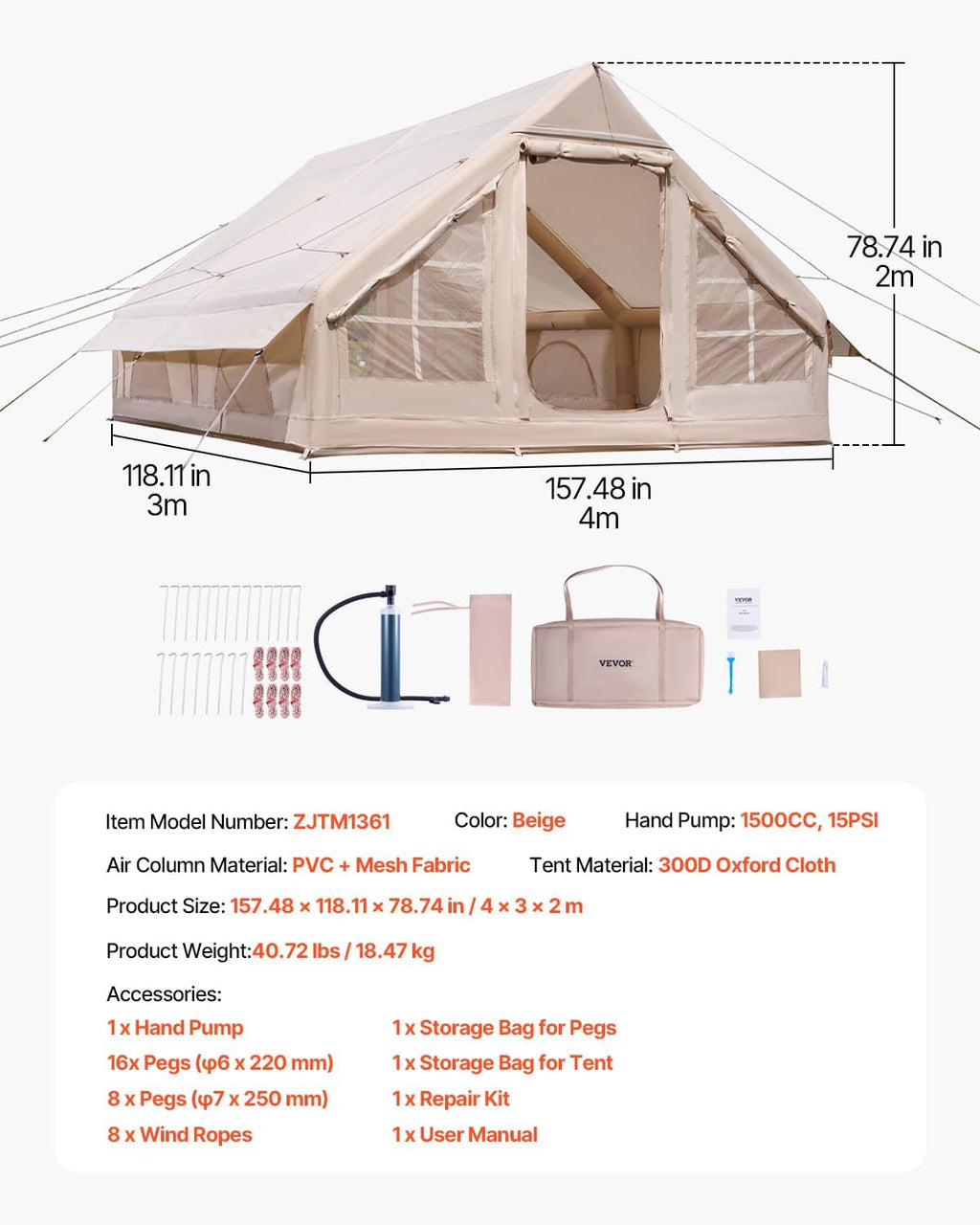 300D Oxford Inflatable Tent 5-8 Person A850