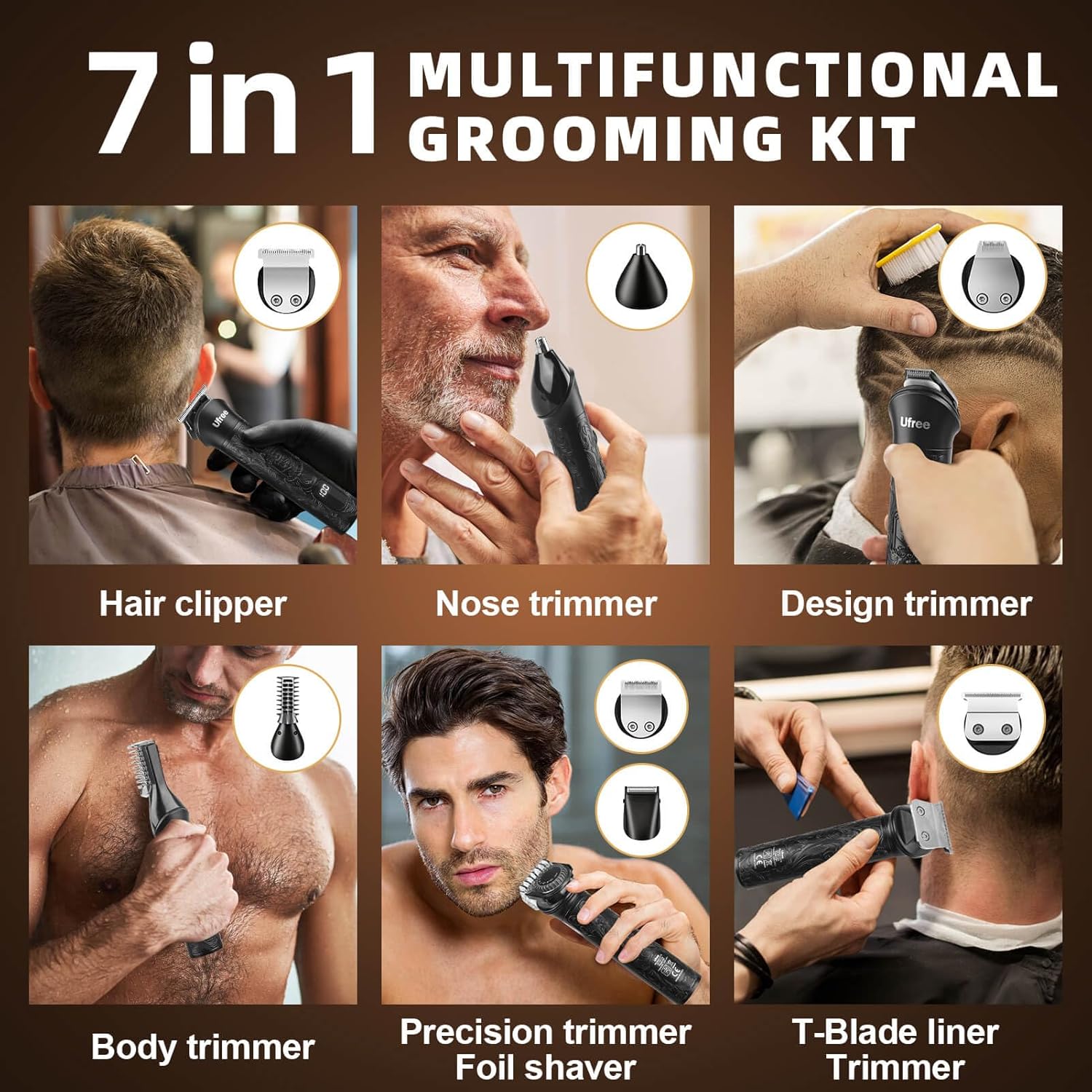 Beard Trimmer Electric Razor Cordless Hair Clippers 7 in 1 Beard Grooming Kit P434124
