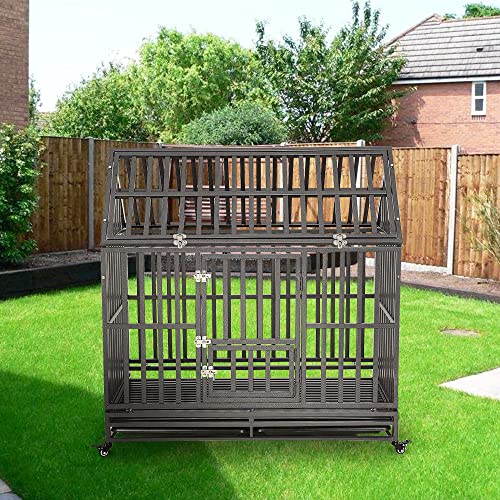 Black 48 inch Metal Dog Cage with Four Wheels V433
