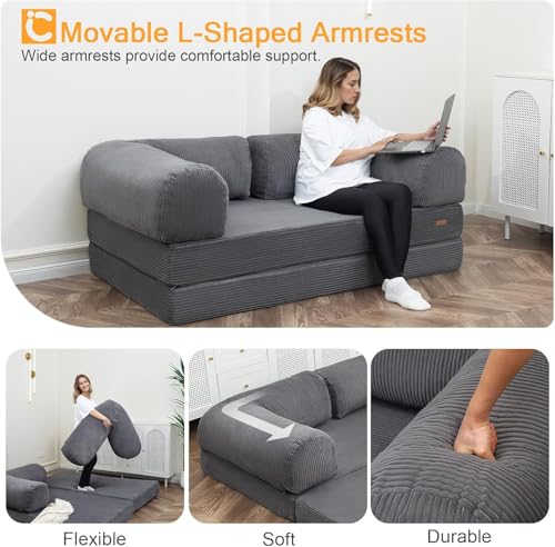 Folding Sofa Bed Corduroy Dark Grey Twin E60542