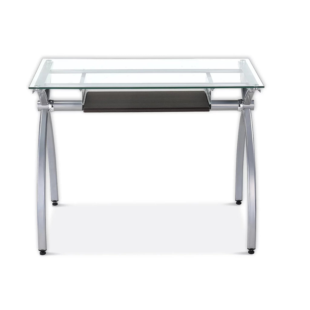 Glass Top Computer Desk with Keyboard Tray & Silver Legs H246