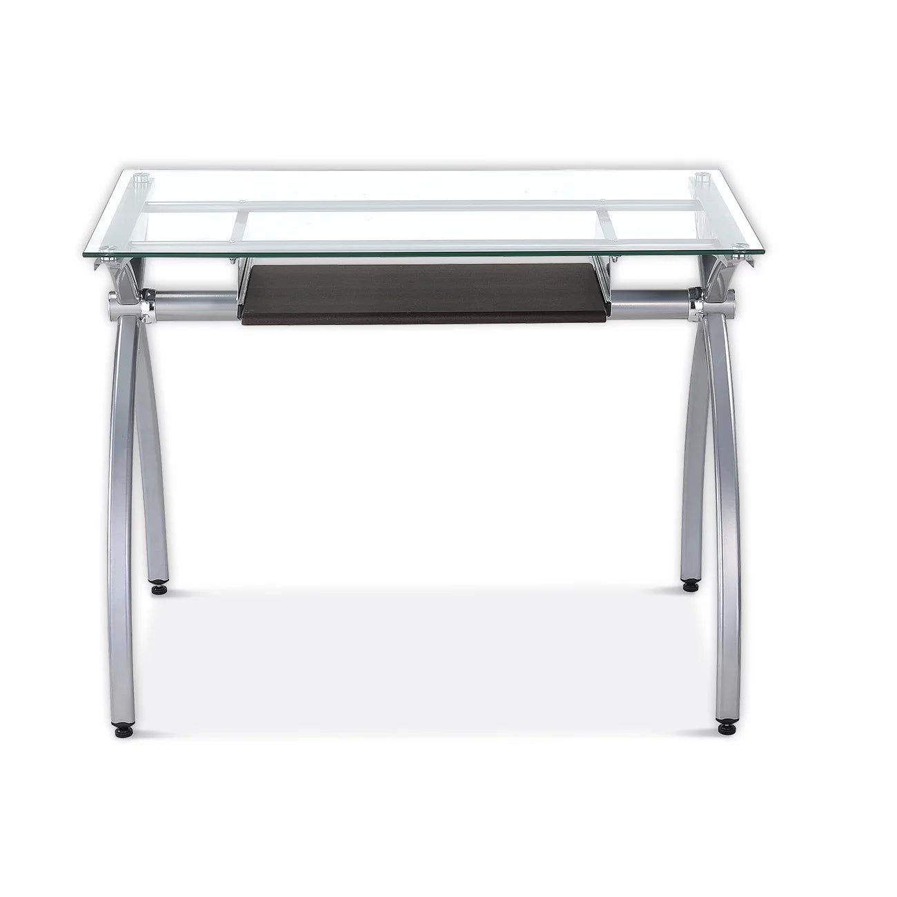 Glass Top Computer Desk with Keyboard Tray & Silver Legs H246