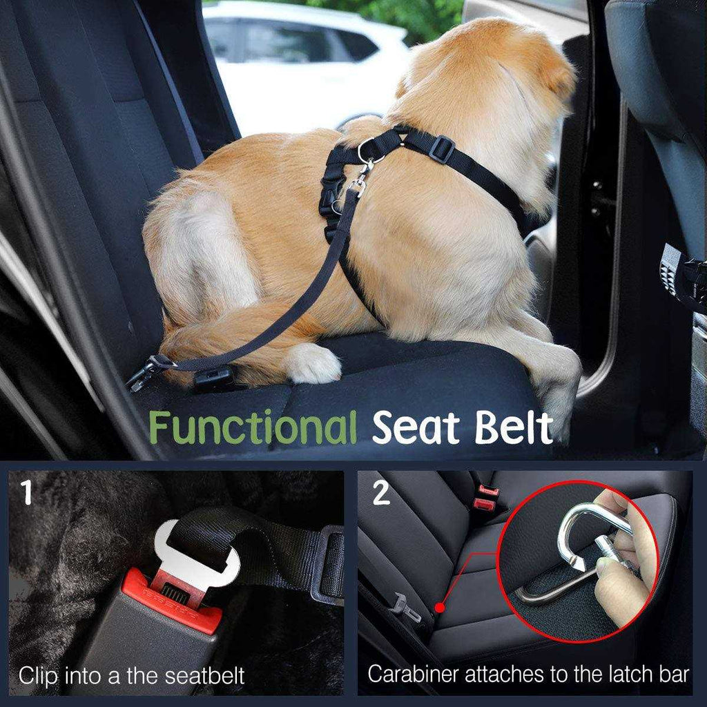 Adjustable Soft Padded Mesh Dog Vehicle Safety Vest Harness with Travel Strap and Carabiner B42784