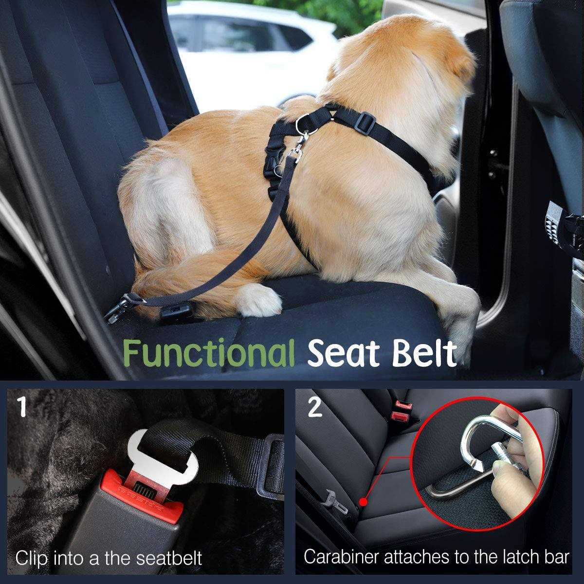Adjustable Soft Padded Mesh Dog Vehicle Safety Vest Harness with Travel Strap and Carabiner B42784