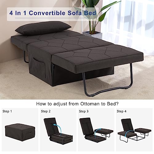 Dark Brown Sleeper Chair Bed Sofa Bed 4 in 1 Folding Ottoman Bed with Adjustable Backrest Q2024