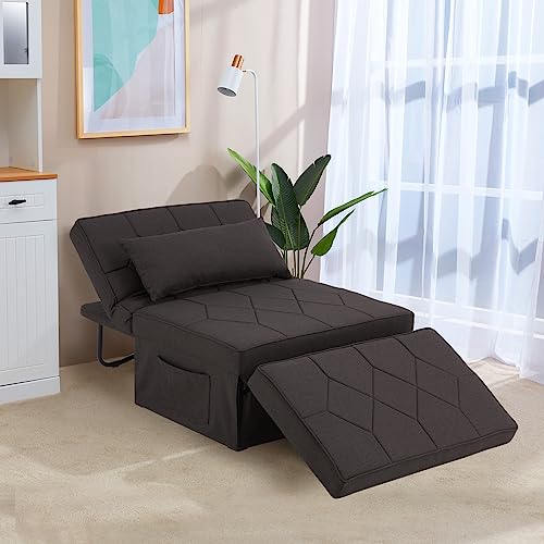 Dark Brown Sleeper Chair Bed Sofa Bed 4 in 1 Folding Ottoman Bed with Adjustable Backrest Q2024