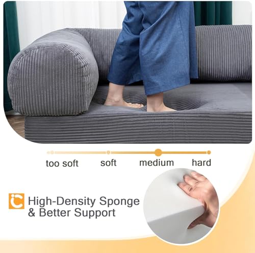 Folding Sofa Bed Corduroy Dark Grey Twin E60542