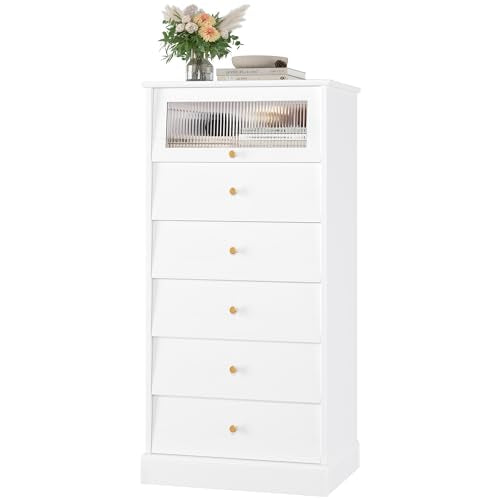 6 Drawer Black Dresser with Glass Drawer H220994