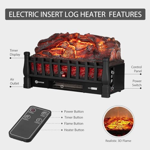 23 Inch 120V 1400W Portable Electric Fireplace Insert Log Heater Black U349