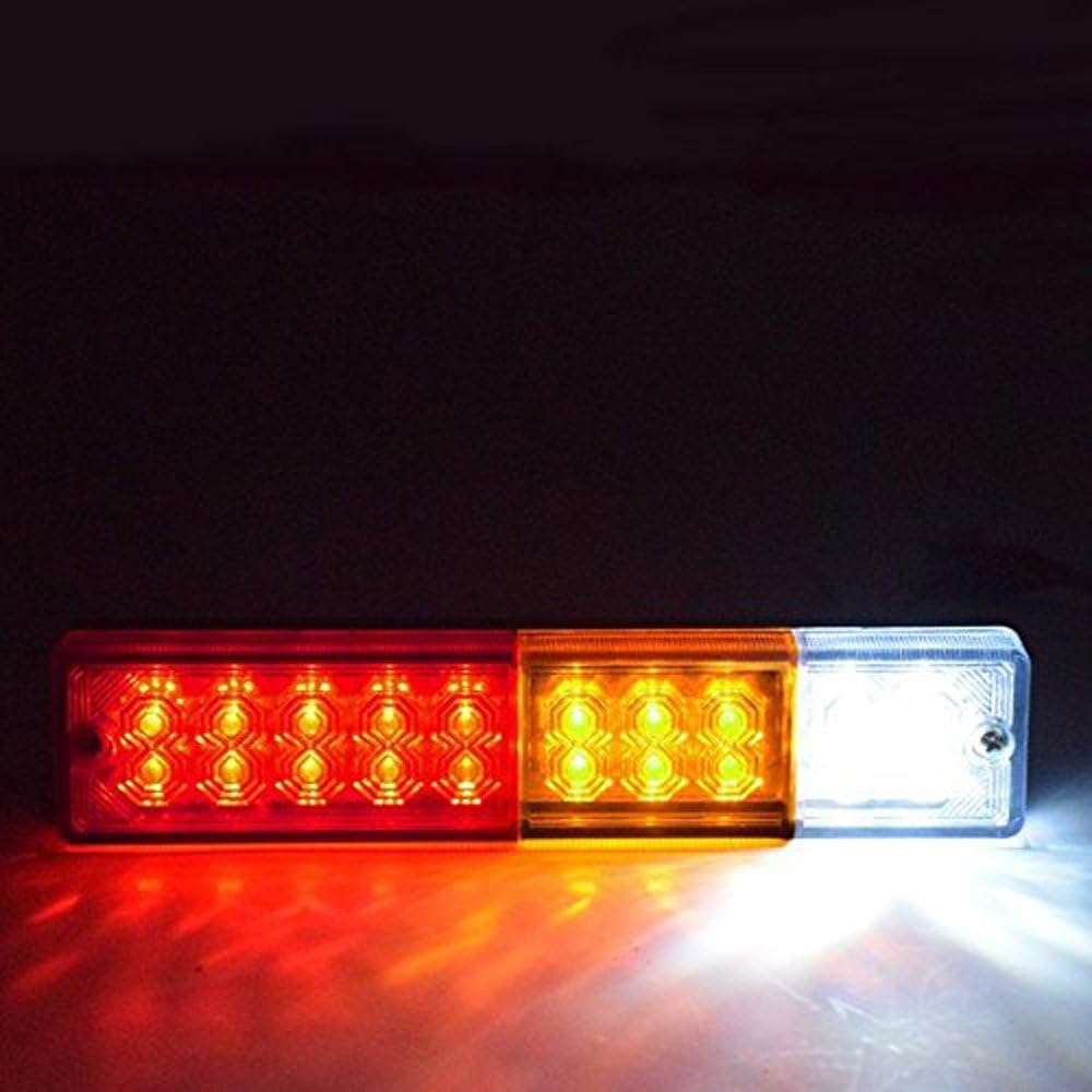 20-LED Truck Trailer Tail Light Turn Signal Reverse Brake Light, 3W 12V Red-Amber-White Waterproof (Pack of 2) G347437