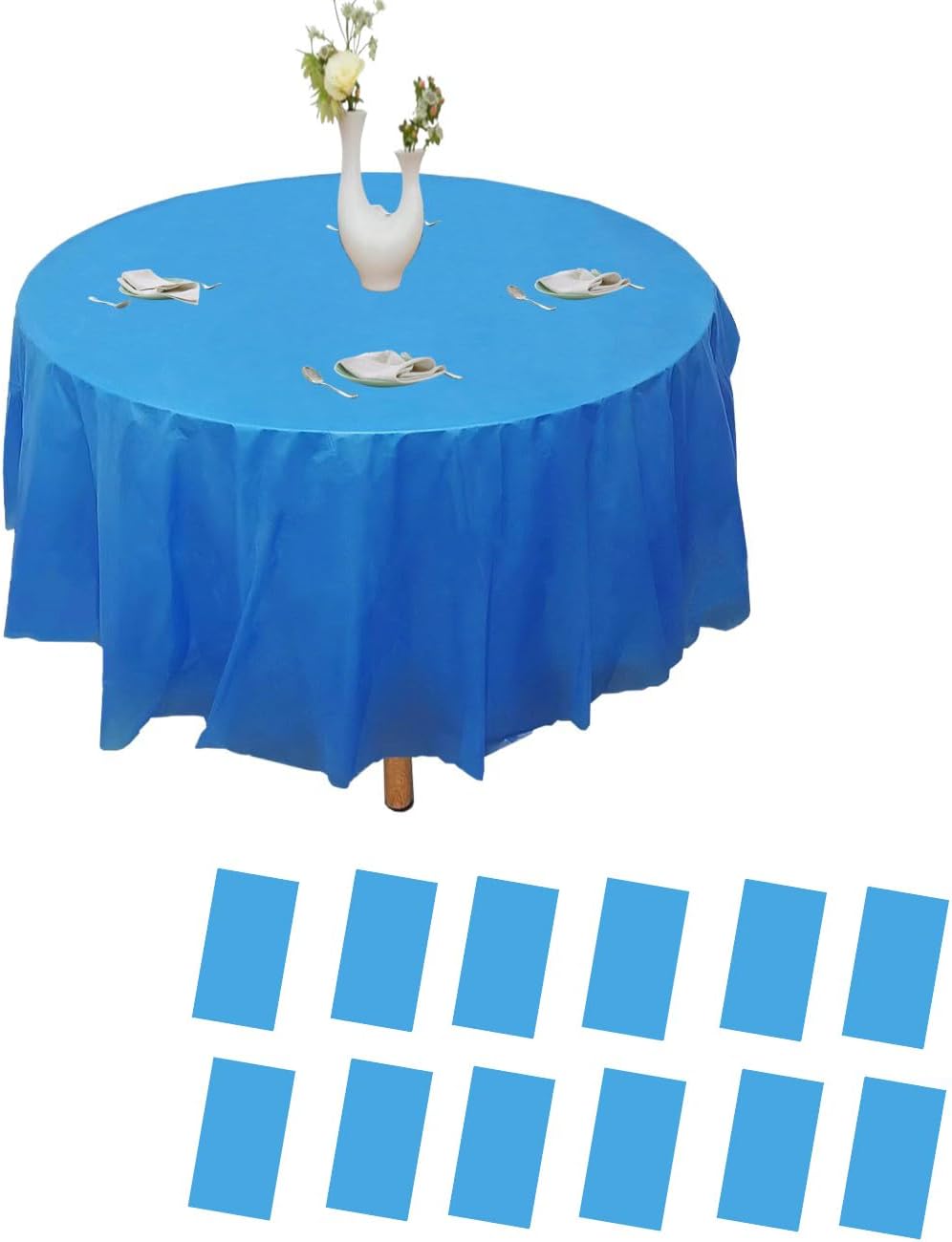 12pk Plastic Round Table Cover, 84'' Diameter, Royal Blue O77234
