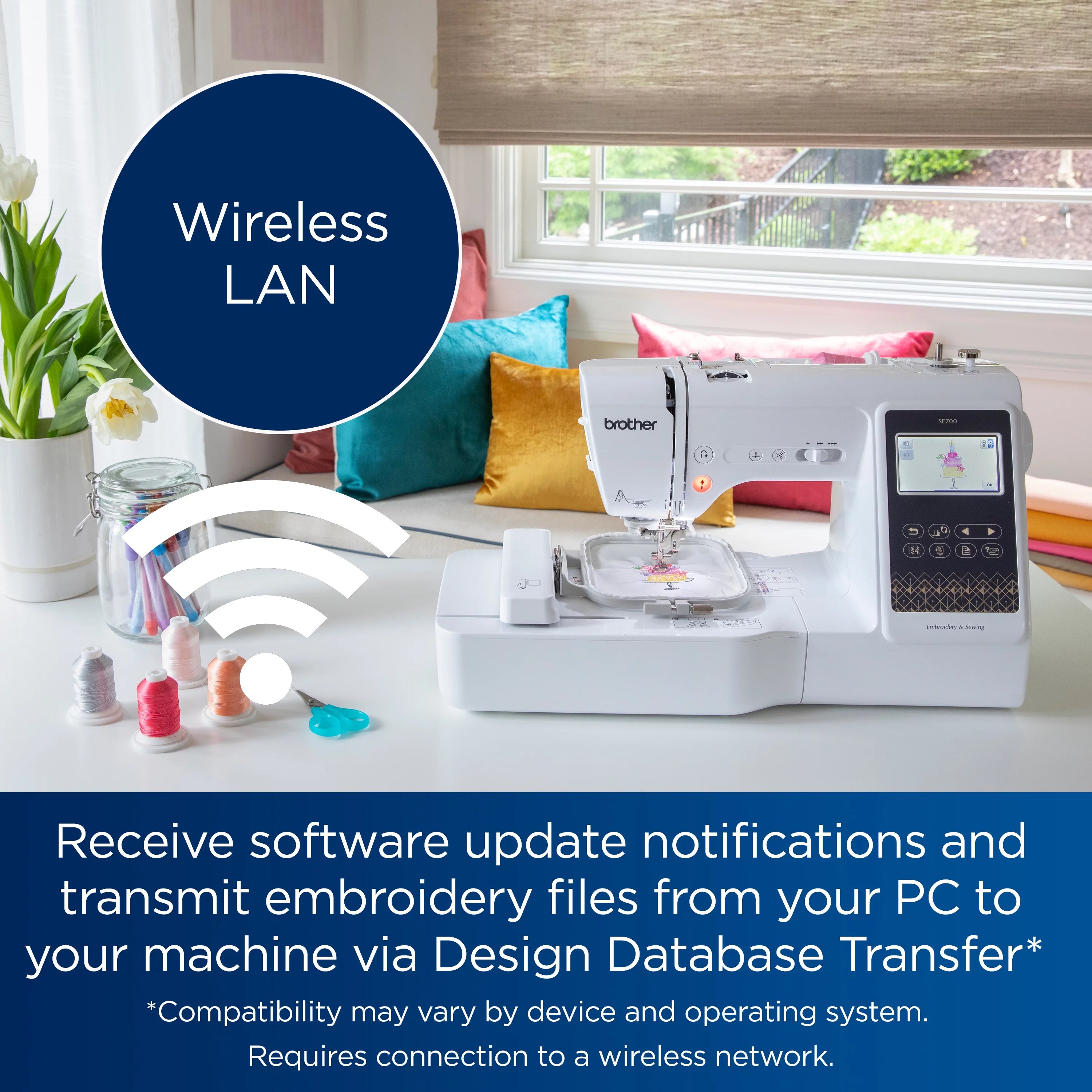Computerized Sewing & Embroidery Machine with Built-in Designs & Wireless Connectivity D741142