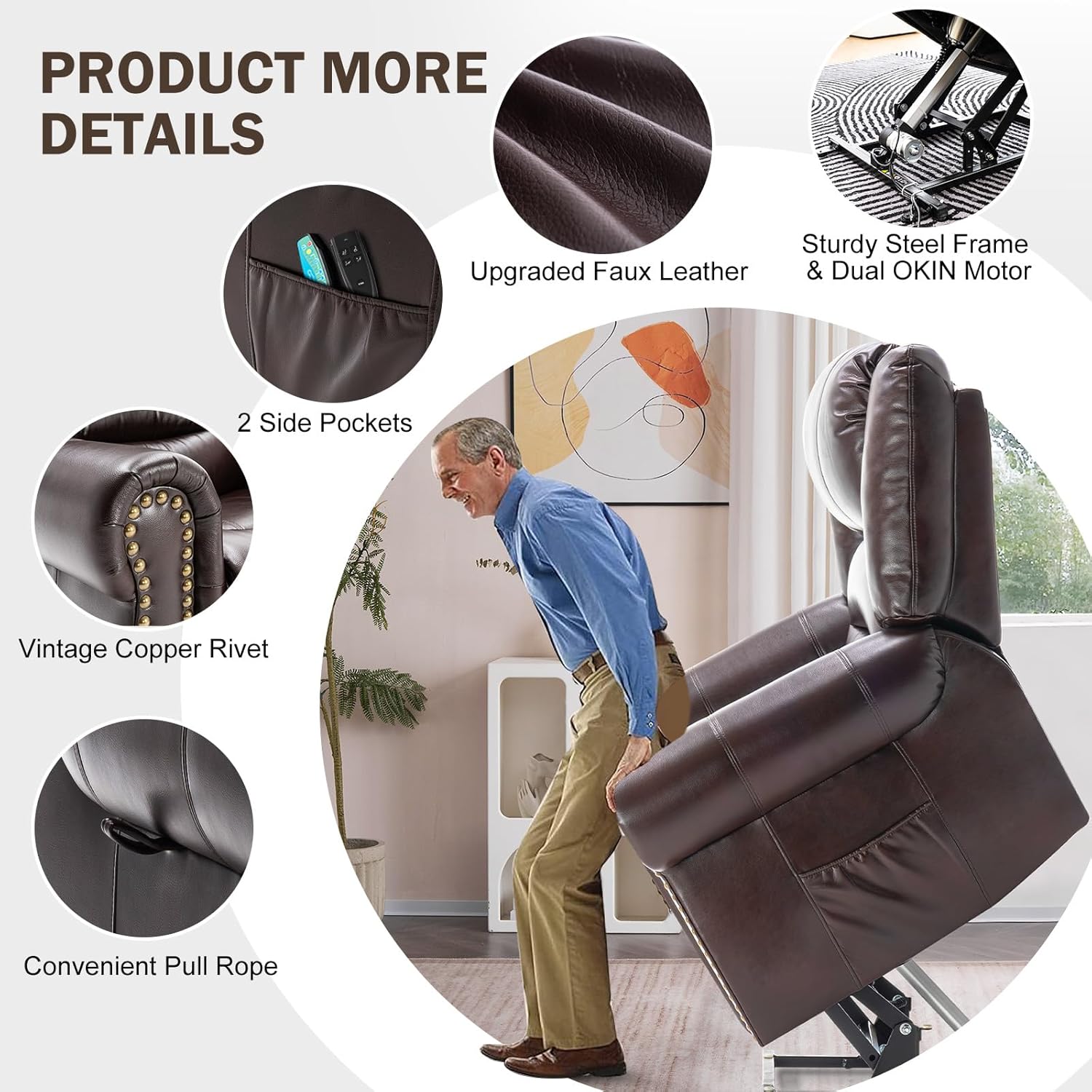 Brown Dual Motor Power Lift Recliner Chair with Massage and Heat Y485576