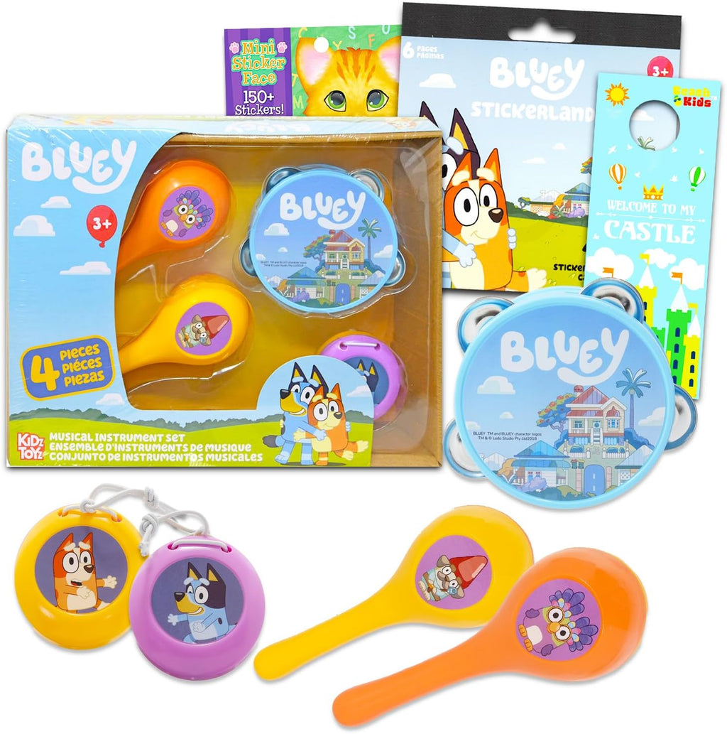 Bluey Tambourine Maracas and Clapper Musical Instruments Set D7774