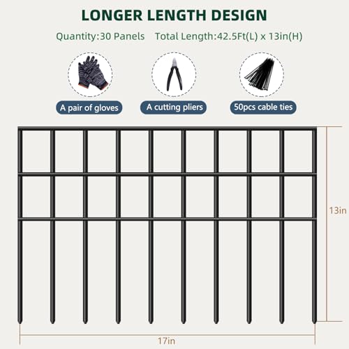 42.5ft(L) x 13in(H) 30 Panels No Dig Rustproof Garden Fence D6795