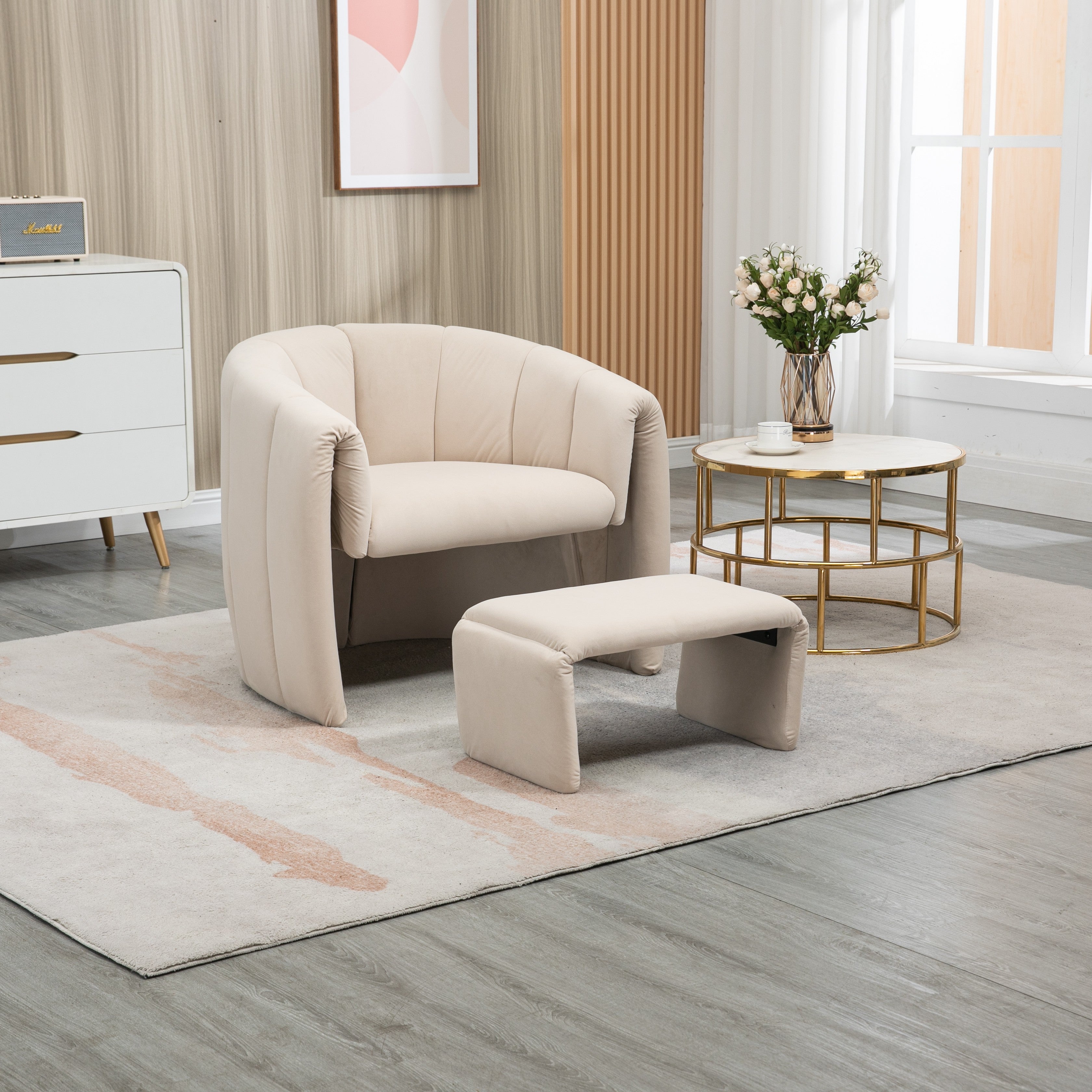 Velvet Upholstered Accent Chair with Ottoman U54615