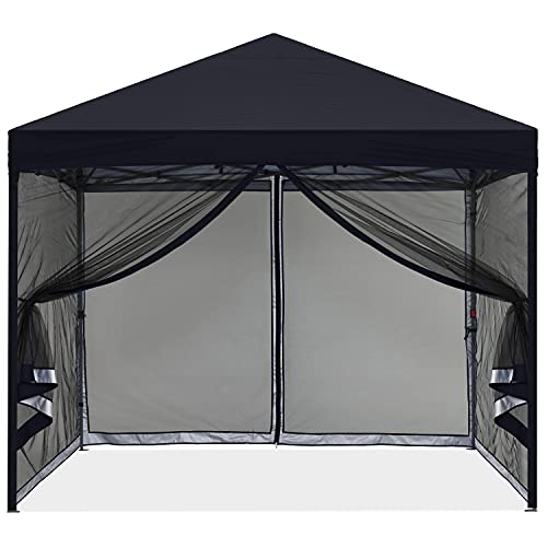 10x10 Beige Pop-Up Outdoor Canopy with Netting Screen Walls R285