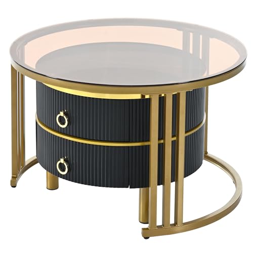 Golden Black Round Glass Coffee Table M83193