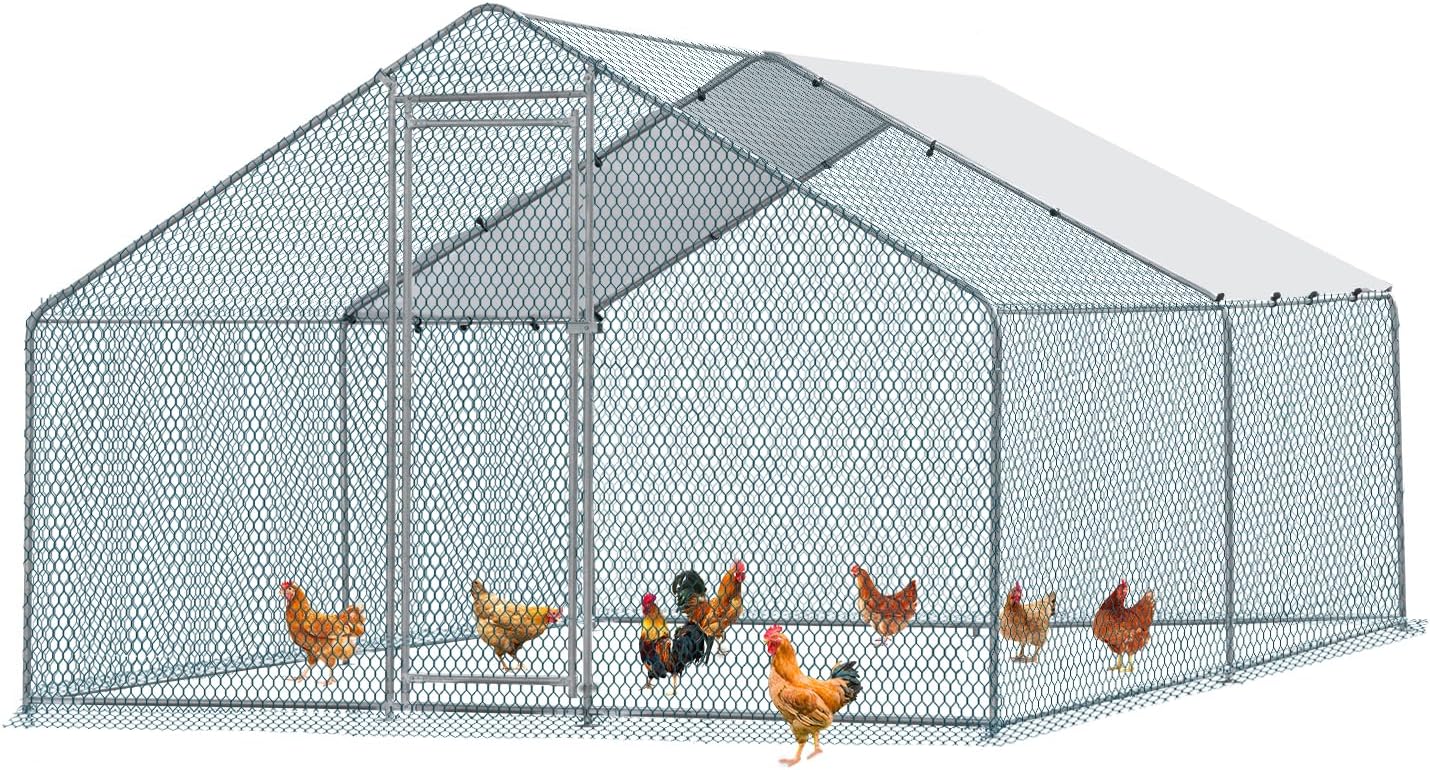 Large Metal Chicken Coop with Waterproof Cover T6903