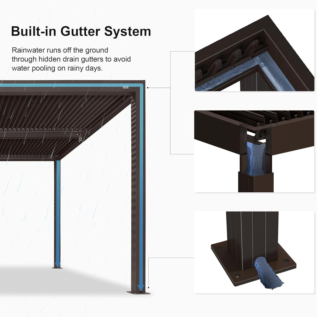 11' × 13' Louvered Aluminum Pergola with Roller Blinds Y6486