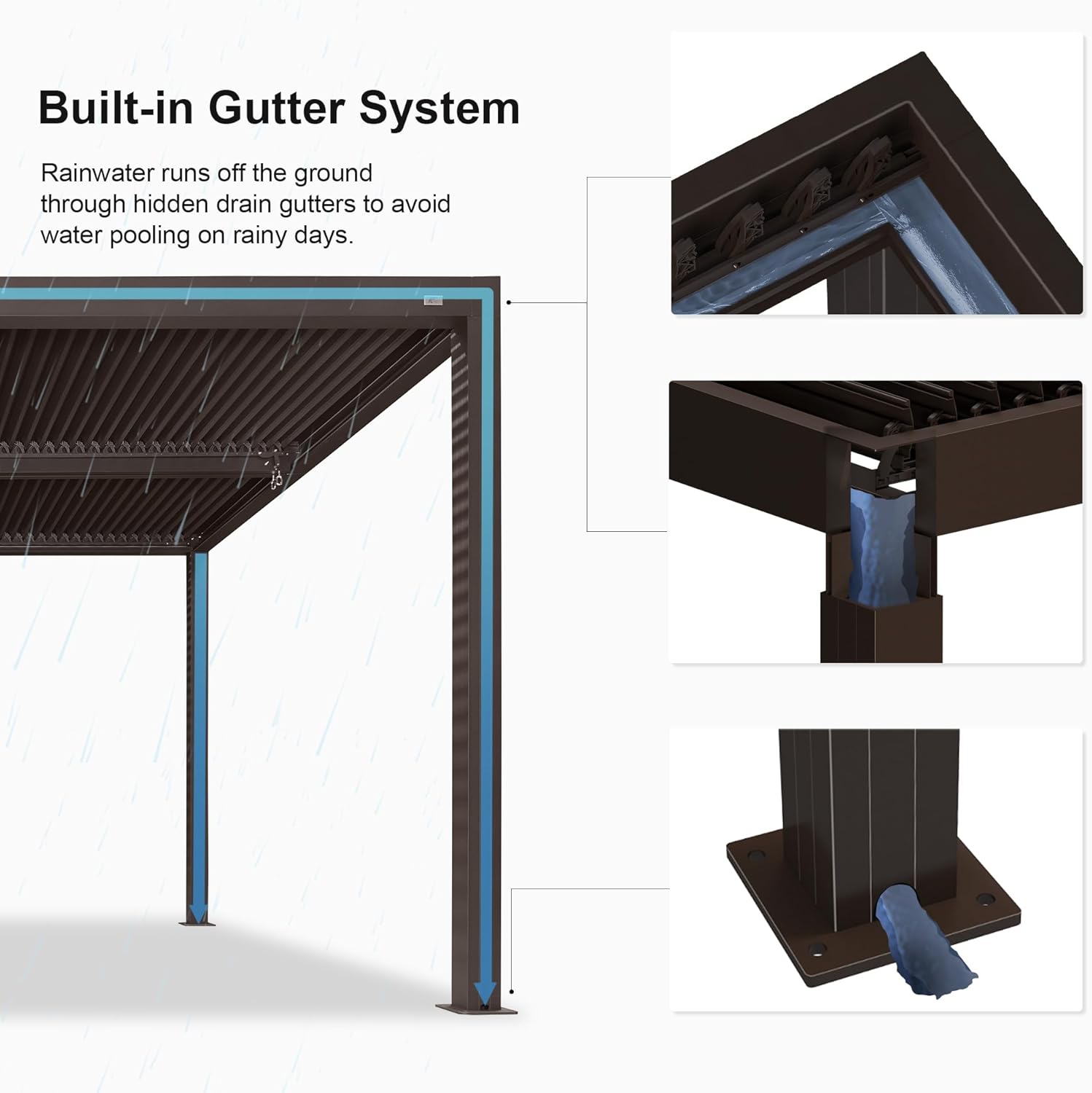 11' × 13' Louvered Aluminum Pergola with Roller Blinds Y6486