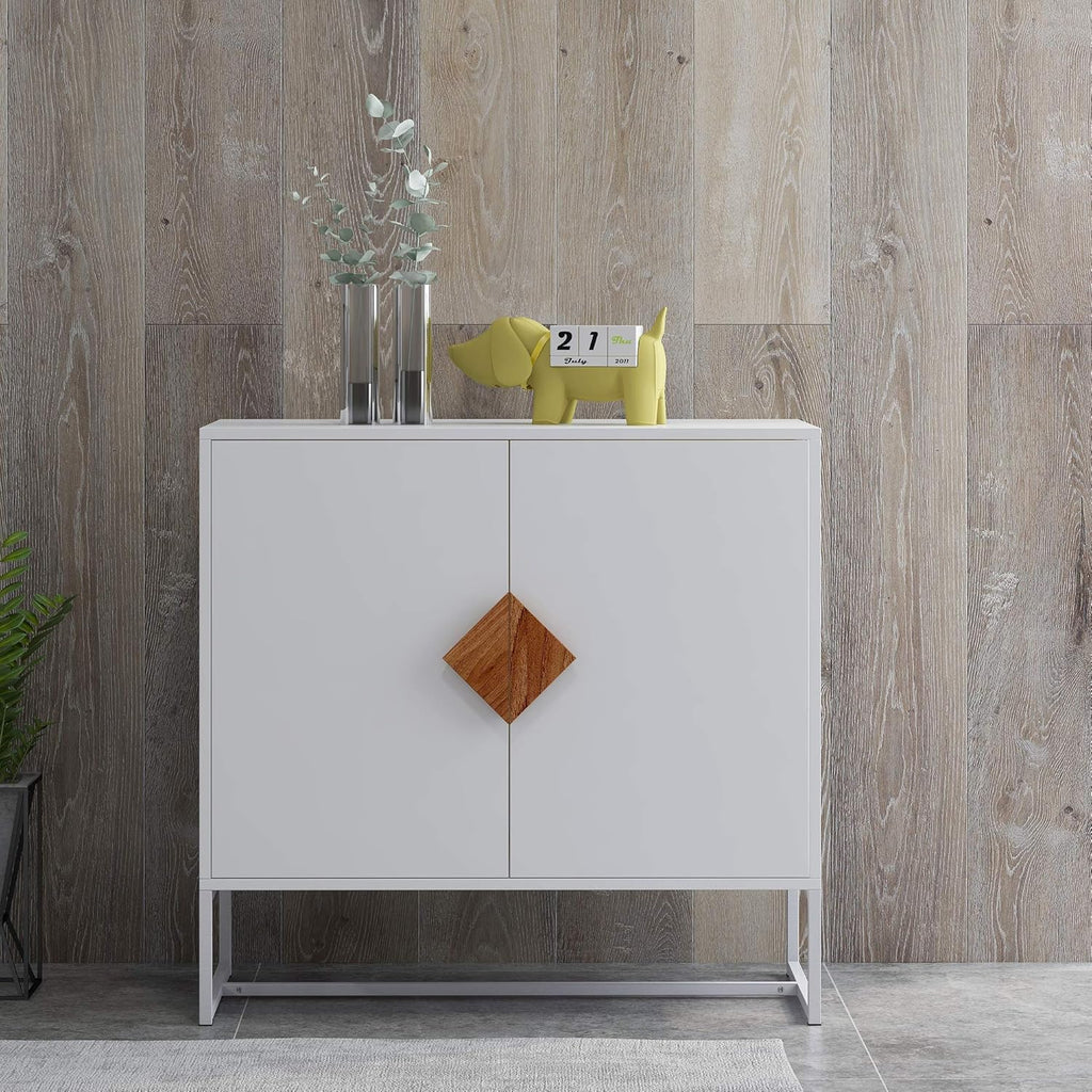 White Solid Wood Kitchen Buffet Cabinet with 2 Doors, 32 Inch A136