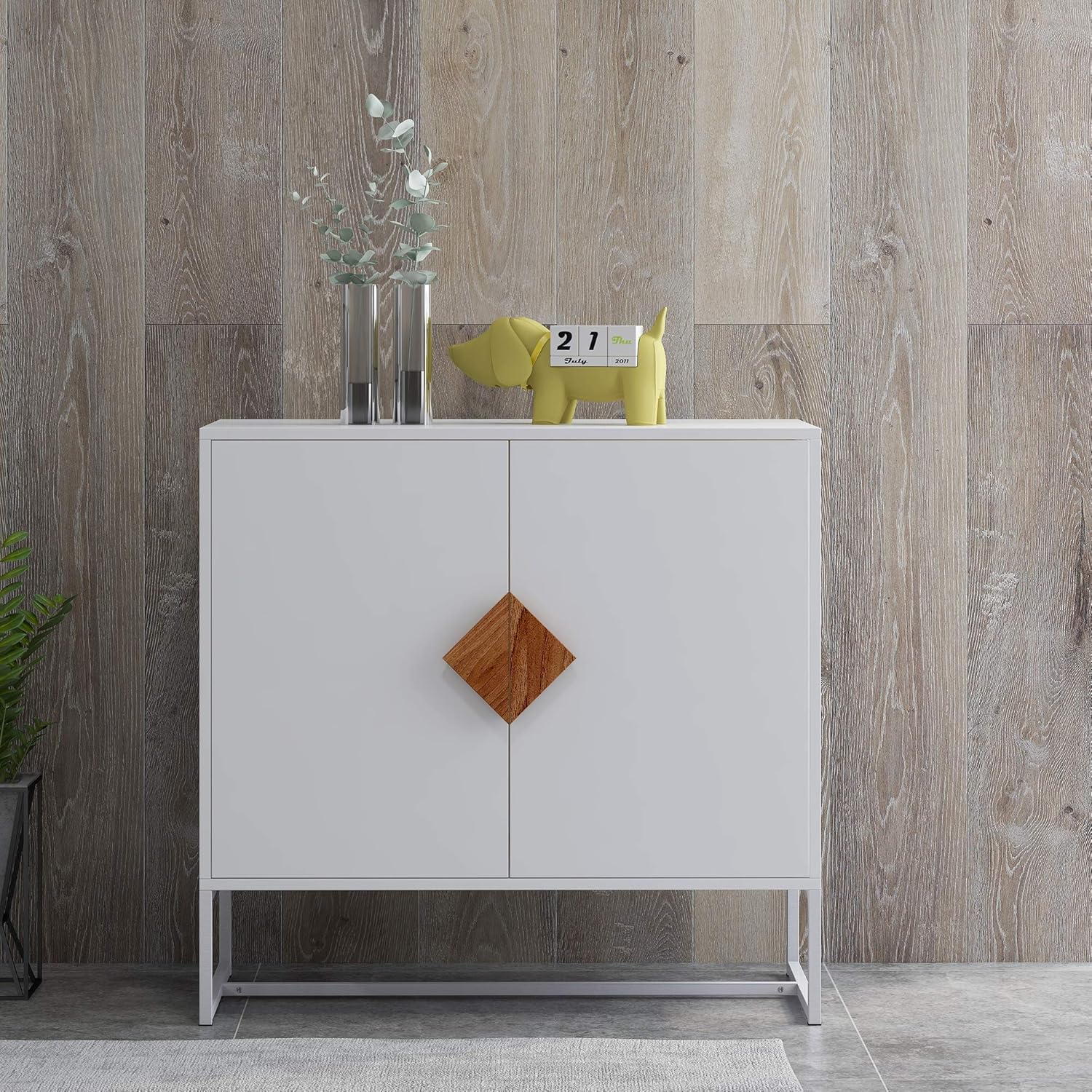 White Solid Wood Kitchen Buffet Cabinet with 2 Doors, 32 Inch A136