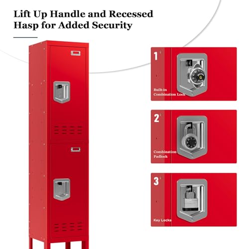 Metal Locker with 5 Doors, 66'' Steel Storage Cabinet with Hooks, Card Slots T767075