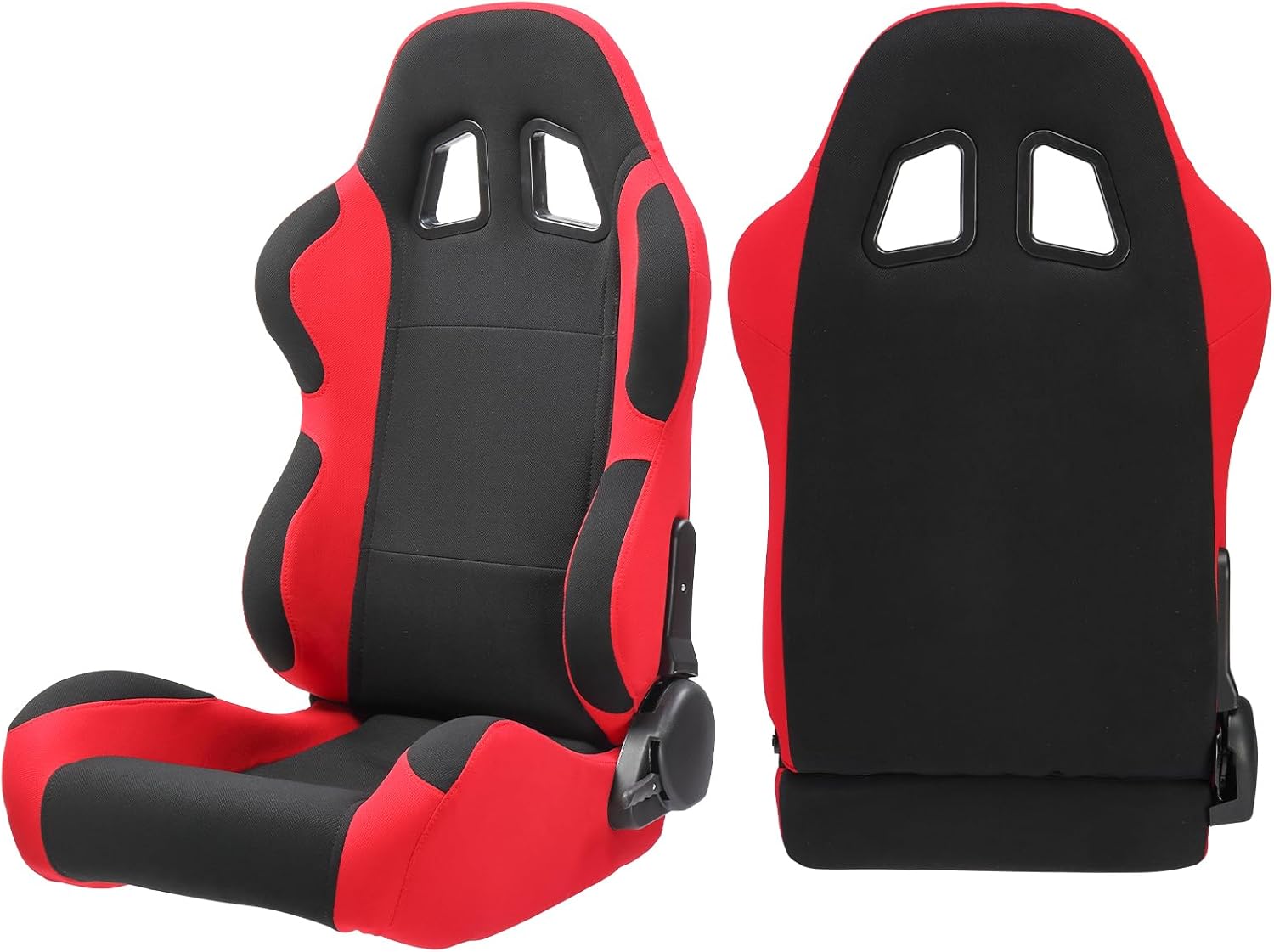 2Pcs Universal Fully Reclinable Nylon Racing Seats Double Slide Black and Red B2847