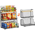 Black 3-Tier Stackable Snack Organizer with Pine Wood Top W44135