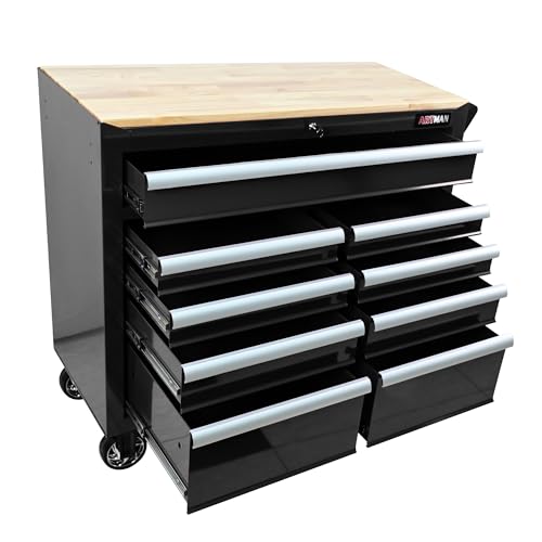 Black 9-Drawer Rolling Tool Chest with Wood Top Q91470