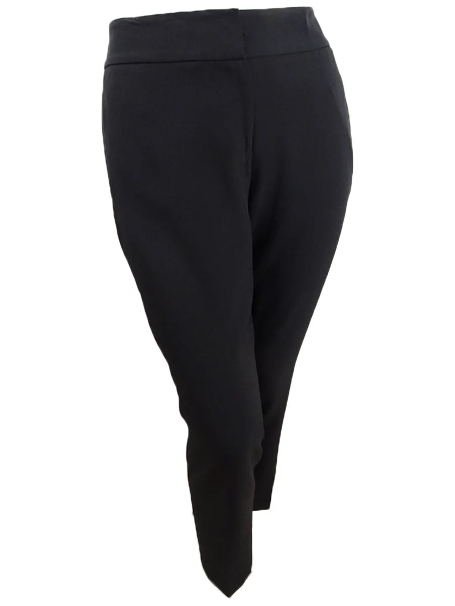 Women's Petite Contrast-Jacket Pantsuit (4P, Ivory/Black) A1351
