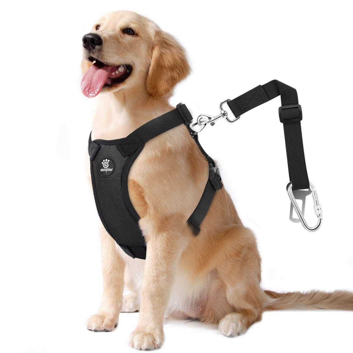 Adjustable Soft Padded Mesh Dog Vehicle Safety Vest Harness with Travel Strap and Carabiner B42784