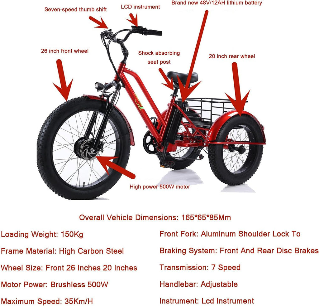 7-Speed All Terrain Fat Tire Trike 26'' Front Wheel 24'' Rear Wheel P706