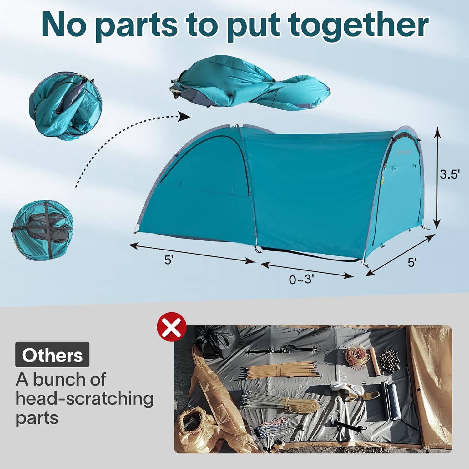Truck Bed Tent - Waterproof Double Layer Pop Up Tent for 5.5-8 Ft Pickup Truck Bed Q48293