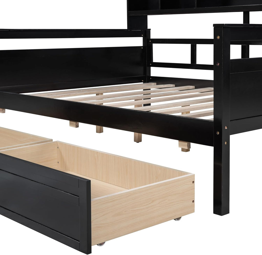 Espresso Full Size Wood Daybed with 2 Storage Drawers L8018