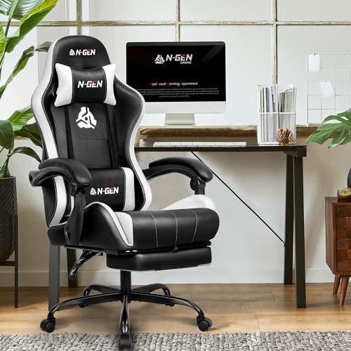 Black PU Leather High Back Ergonomic Video Gaming Chair with Footrest A404