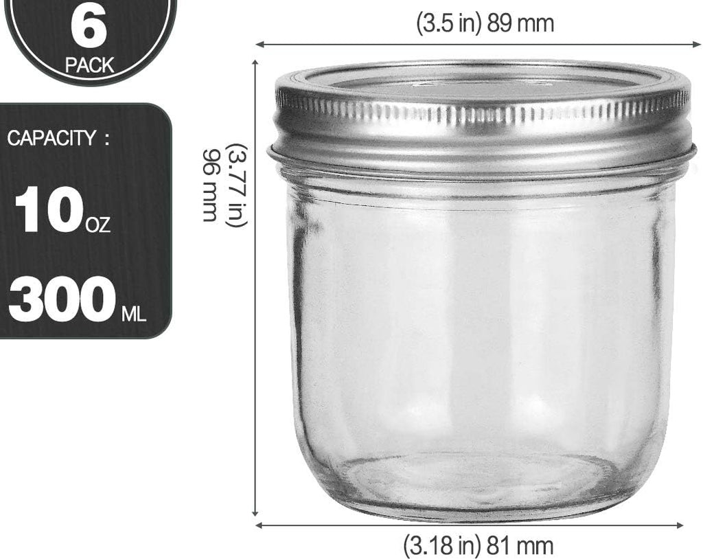 10 oz Wide Mouth Mason Jars with Lids and Bands, 6 Pack M429169