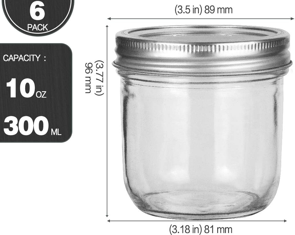 10 oz Wide Mouth Mason Jars with Lids and Bands, 6 Pack M429169