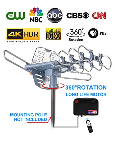 Digital Amplified HDTV Antenna with 60 ft RG6 Coax Cable, 150 Miles Range, 360 Degree Rotation W7363