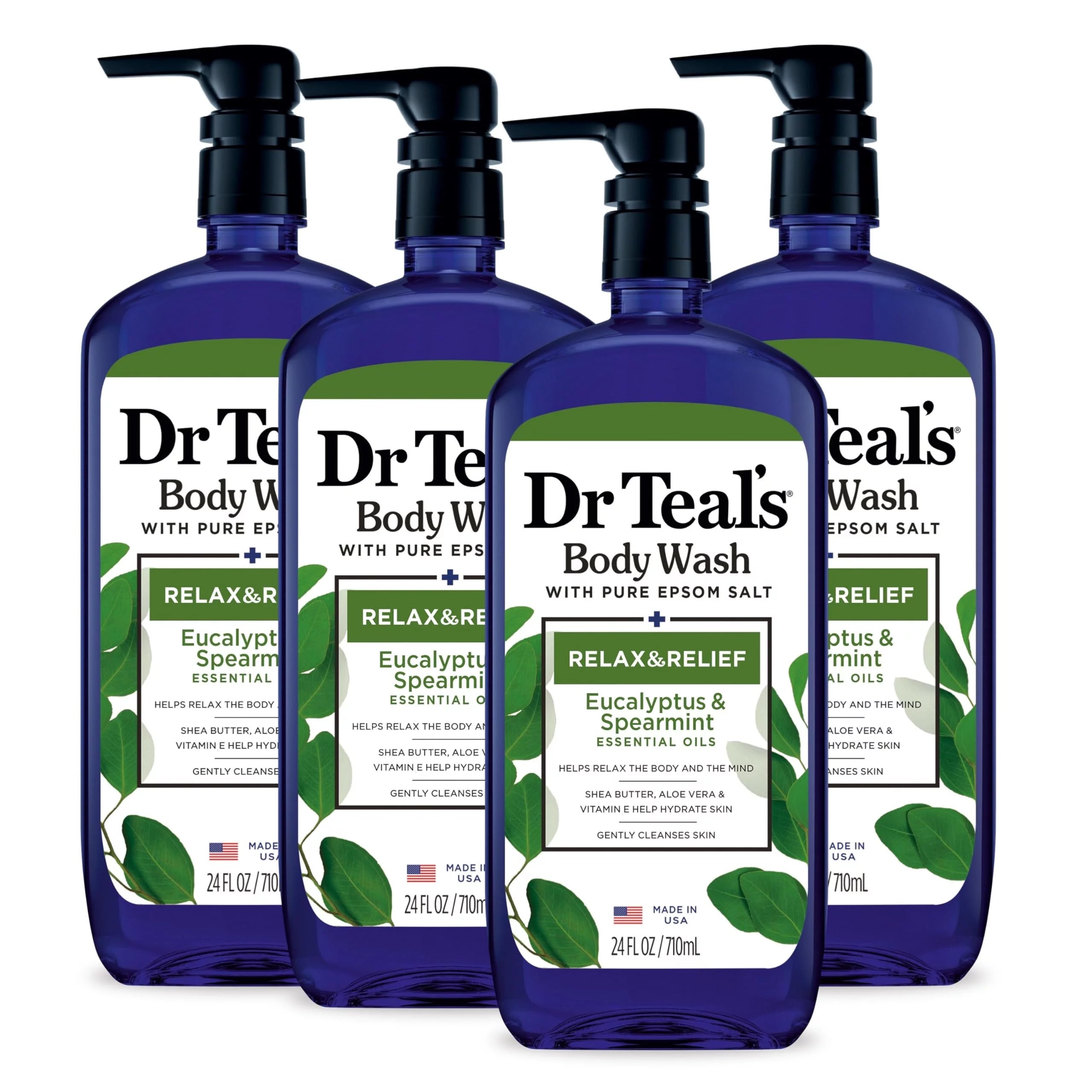 Body Wash with Pure Epsom Salt, Eucalyptus & Spearmint, 24 Fl Oz (Pack of 4) Q317103