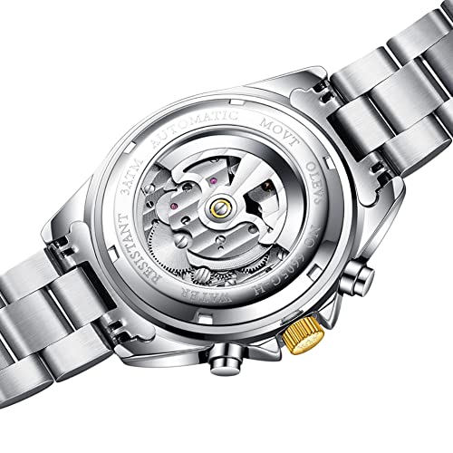 Automatic Self Winding Mechanical Stainless Steel Wrist Watch with Big Dial Waterproof Luminous Watch Rotatable Bezel Y49568
