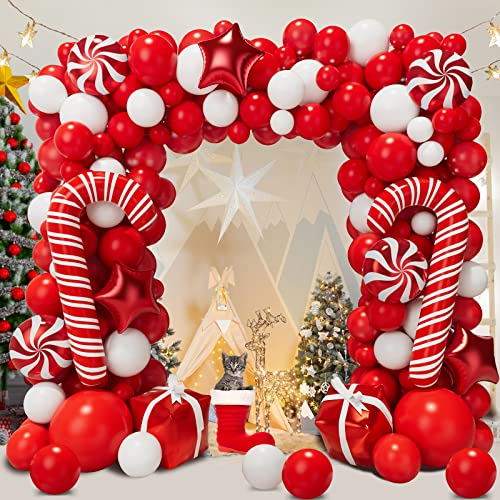 Christmas Balloon Garland Arch Kit With Red White Candy Gift Box Star Balloons M6466