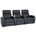 Black Top Grain Leather Powered Recline Row of 3 Home Theater Seating L5851