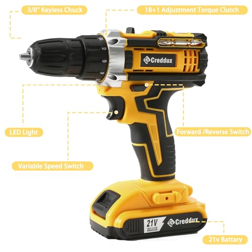 21v Cordless Drill Set with Battery & Charger C12641