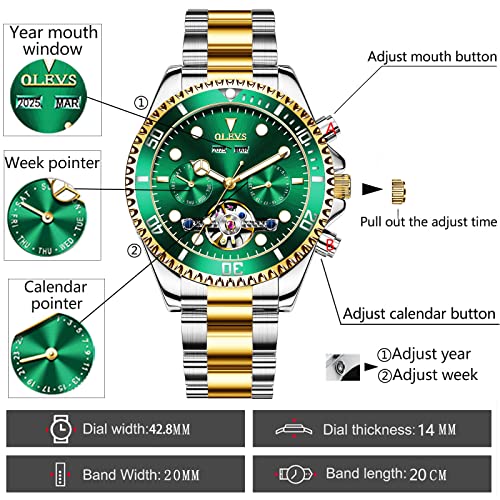 Automatic Self Winding Mechanical Stainless Steel Wrist Watch with Big Dial Waterproof Luminous Watch Rotatable Bezel Y49568