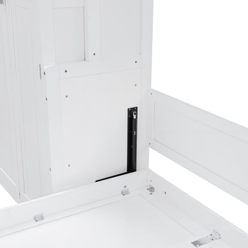 Queen Murphy Bed with Desk, Foldable Queen Wood Wall Bed with Storage Shelves, White B6475