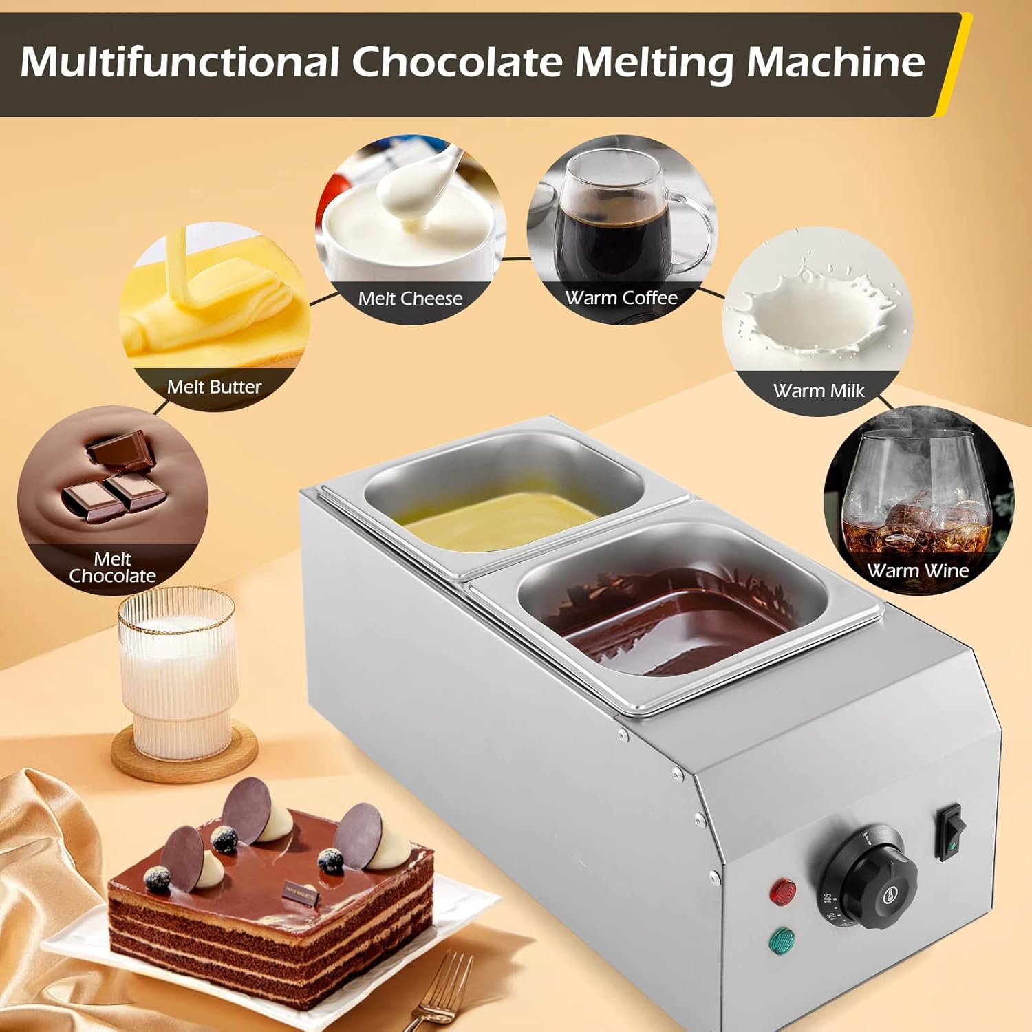 2-Tanks Chocolate Melting Machine 1000W Electric Chocolate Melter Z5062