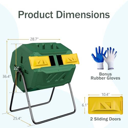43 Gallon Dual Chamber Compost Tumbler Bin Black A709