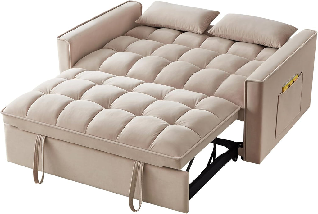 3 in 1 Multi-Functional Futon Loveseat Pull Out Couch Bed with Adjustable Backrest and Pillows L621469